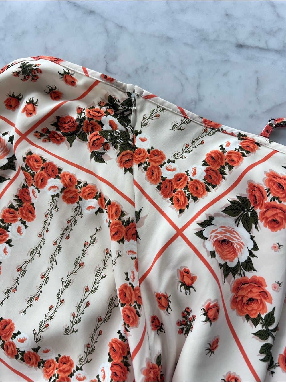 NWT Abercrombie Slip Dress in Cream Pattern Floral Orange Size Medium Tall - Picture 7 of 9